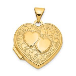 14k Yellow Gold Double Heart Locket Pendant, Two Hearts Beat as one, Valentine